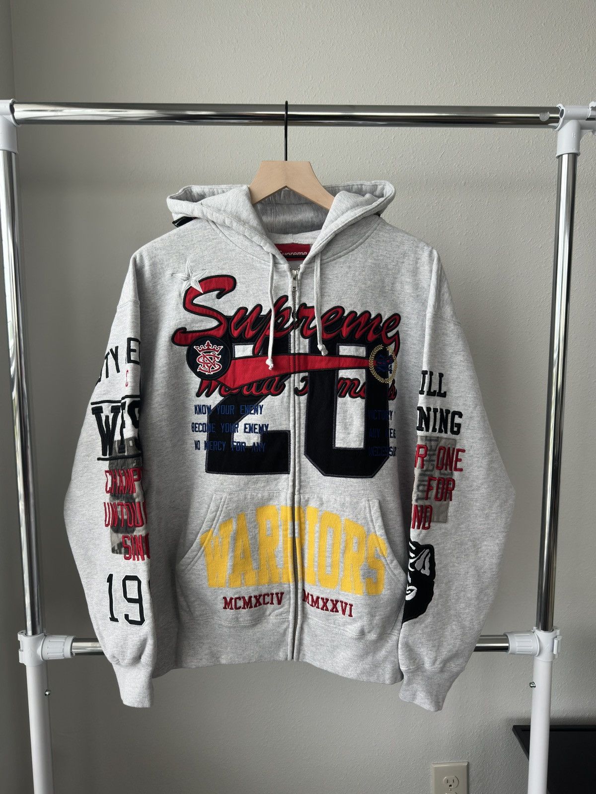 Supreme Supreme Warriors Applique Zip Up Hoodie Grey Size US L / EU 52-54 / 3 - 1 Thumbnail