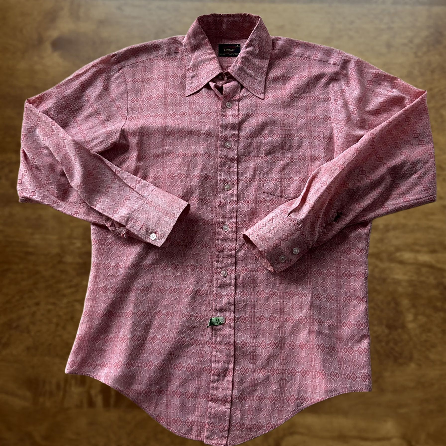Vintage VINTAGE Campus Dress Shirt Mens Pink Geometric Never Iron Long Sleeve 15.5 32/33 Size 40R - 1 Thumbnail