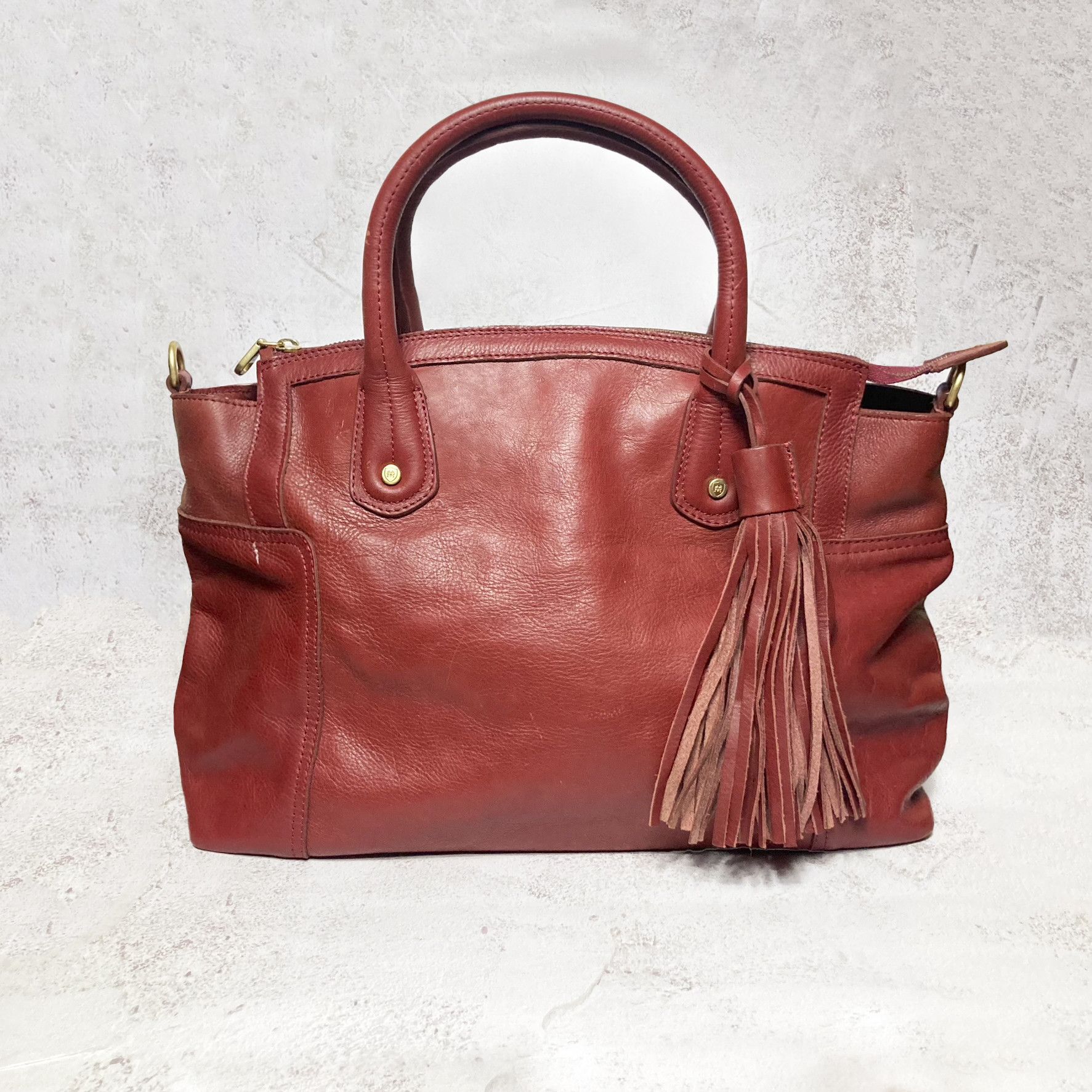 Massimo Dutti Burgundy Red leather tote bag
