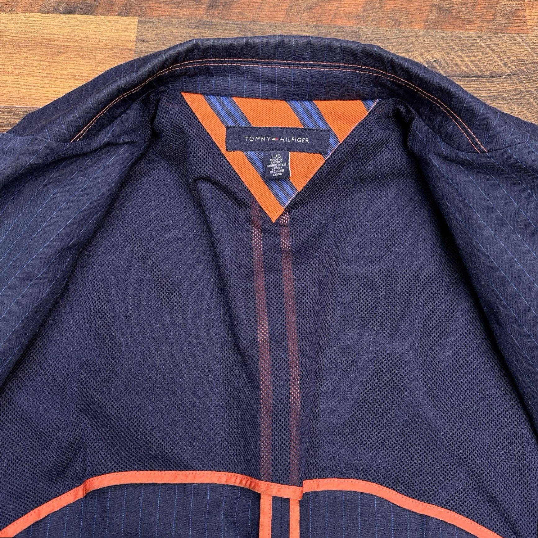 Tommy Hilfiger Tommy Hilfiger Sport Coat Large Navy Blue Pinstripe Cotton Blazer Size 42R - 5 Thumbnail