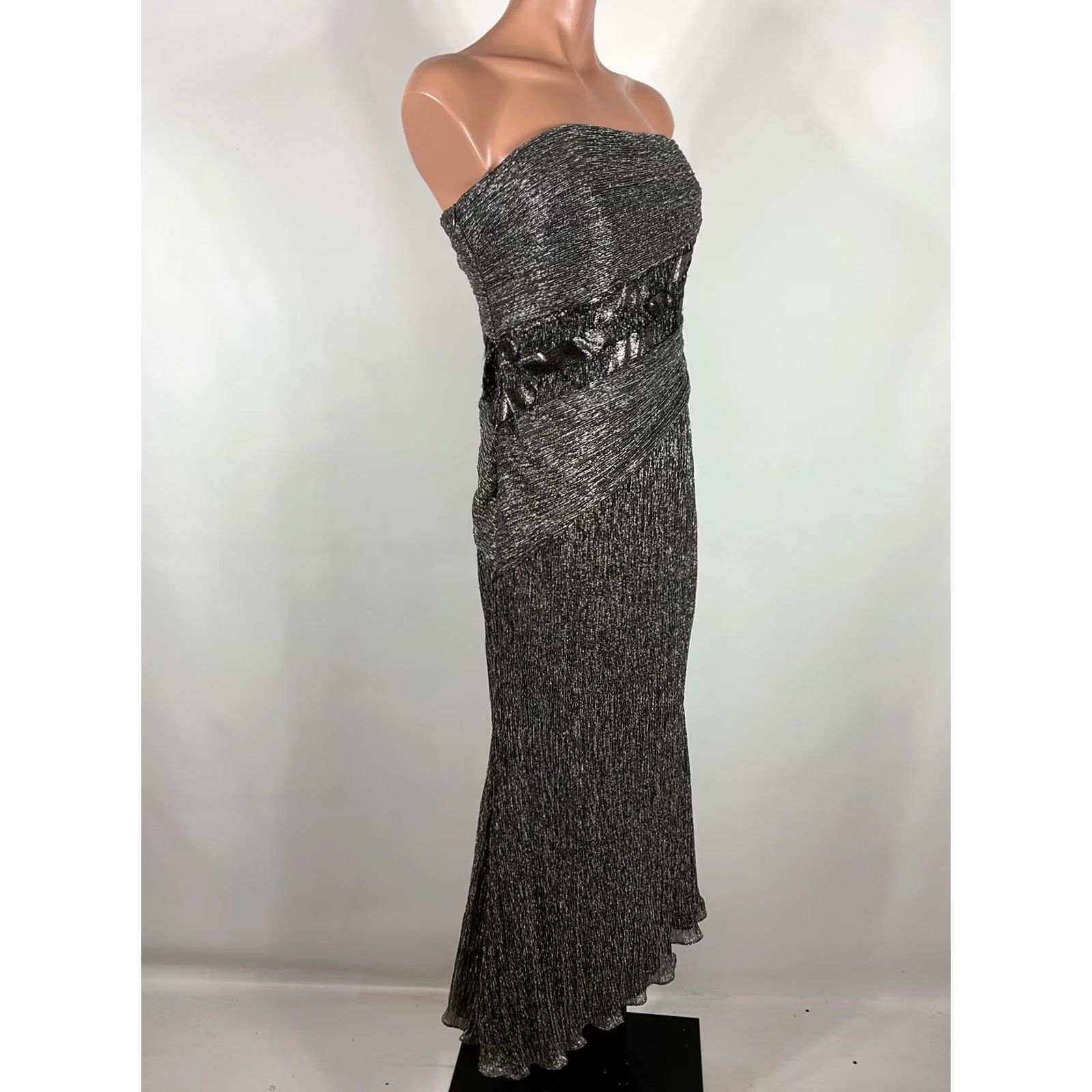 Neiman Marcus VINTAGE Rene Ruiz Neiman Marcus Silver Sequin Cocktail Dress Midi Pleated Metallic Lame Size L / US 10 / IT 46 - 5 Thumbnail