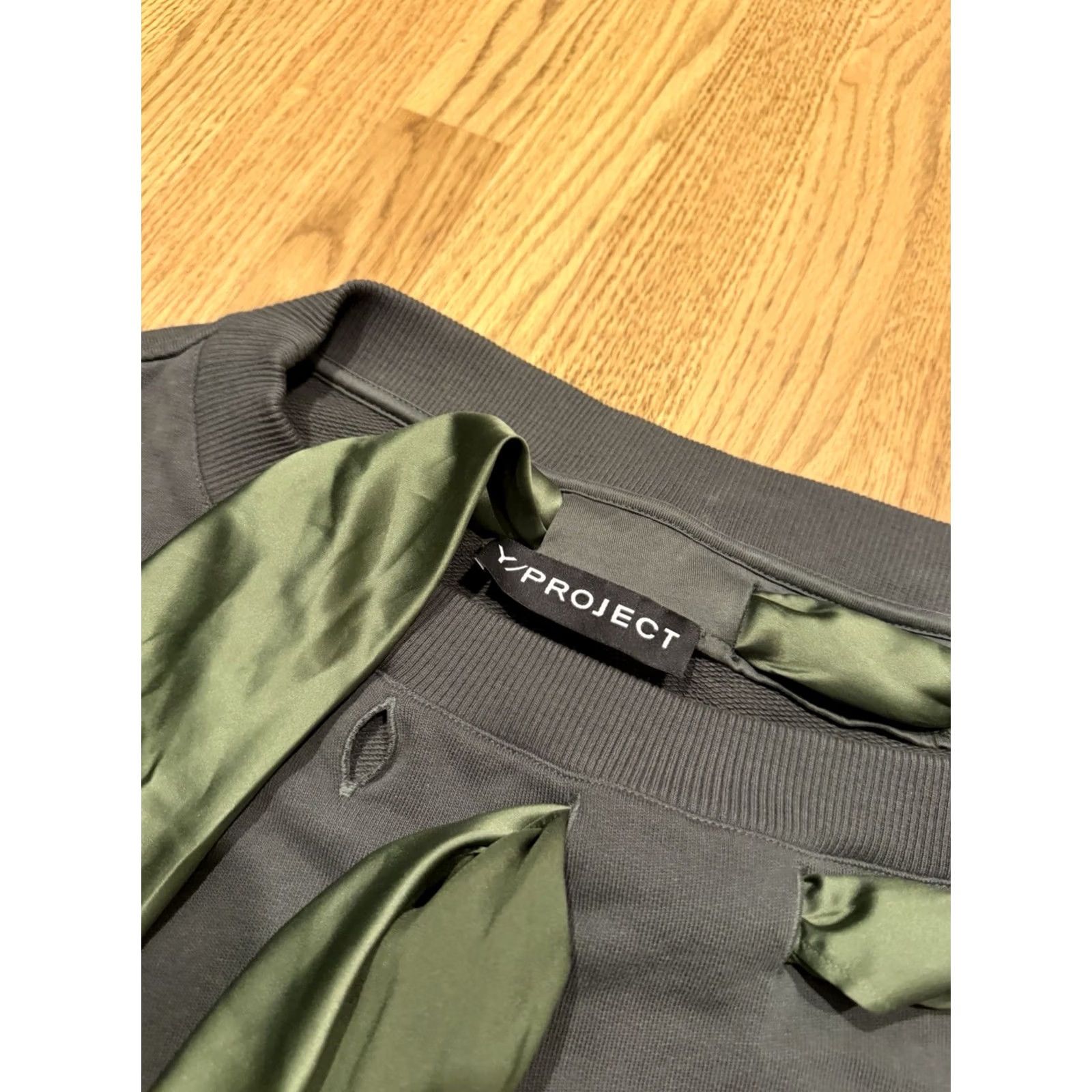 Vintage VINTAGE Y Project Sweatshirt Womens XS Green Ribbon Trimmed Crew Neck Pullover Cotton Terry Designer Luxe Fashion Size XS / US 0-2 / IT 36-38 - 6 Thumbnail