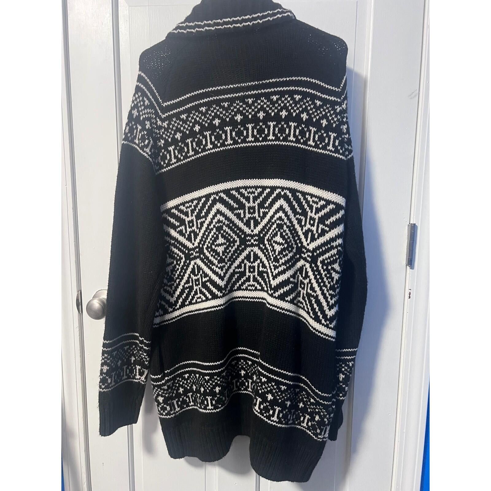 Zara Zara Zip Up Hooded Cardigan Womens L Black White Fair Isle Size L / US 10 / IT 46 - 4 Thumbnail