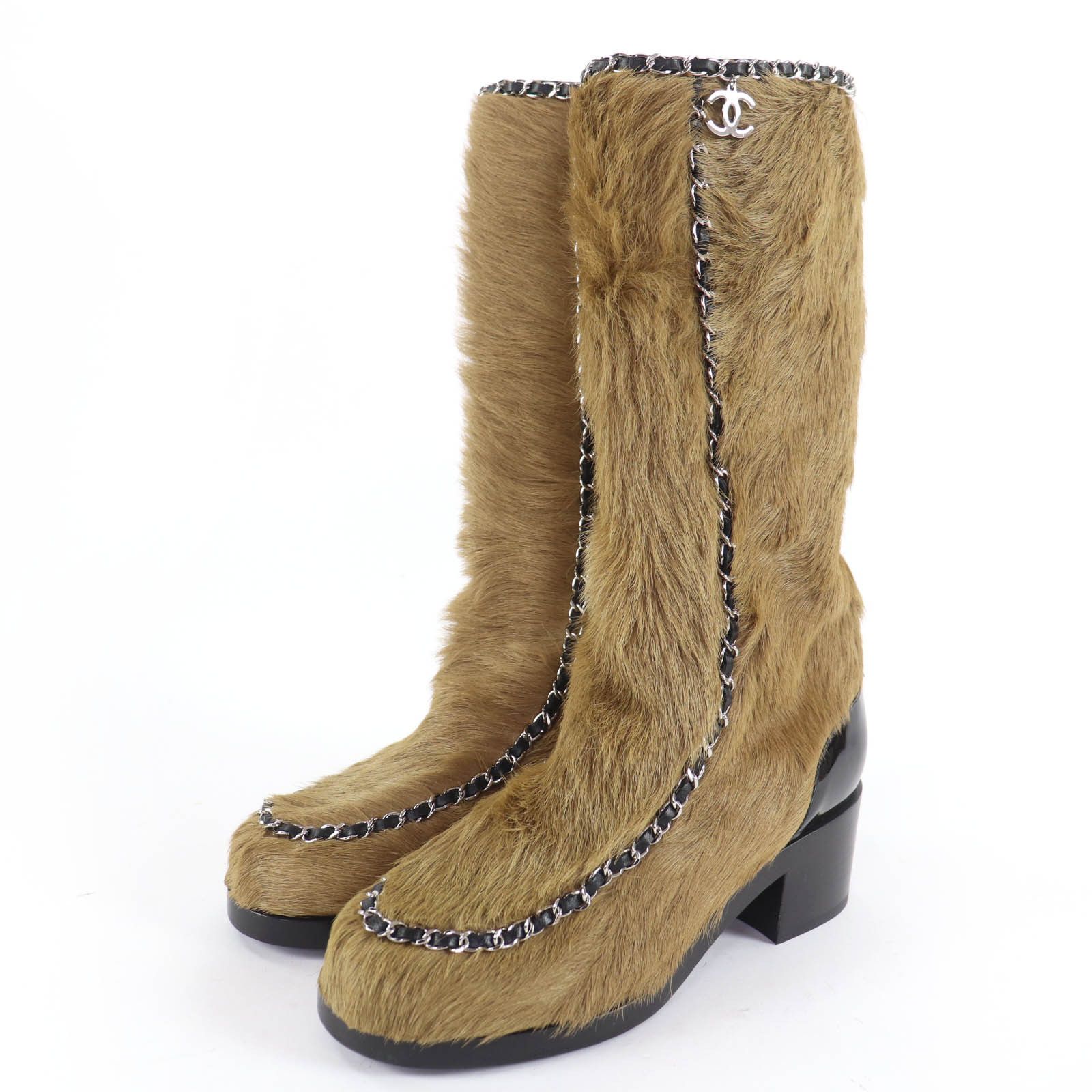 Chanel Chanel CHANEL Coco Charm Fur Patent Leather Knee-high Boots Leather Shoes G34215 DUTY FREE for USA Size ONE SIZE - 1 Thumbnail
