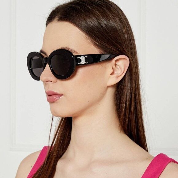 Celine Celine CL40312U TRIOMPHE 01A Sunglasses Shiny Black Oval Size ONE SIZE - 2 Thumbnail