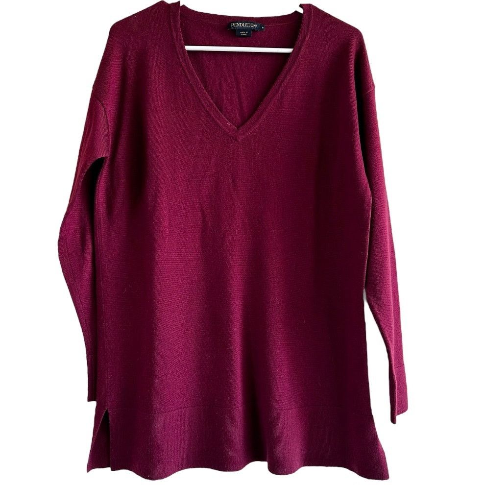 Pendleton Pendleton Merino Wool Sweater Relaxed Side Slits Burgundy S Size S / US 4 / IT 40 - 1 Thumbnail