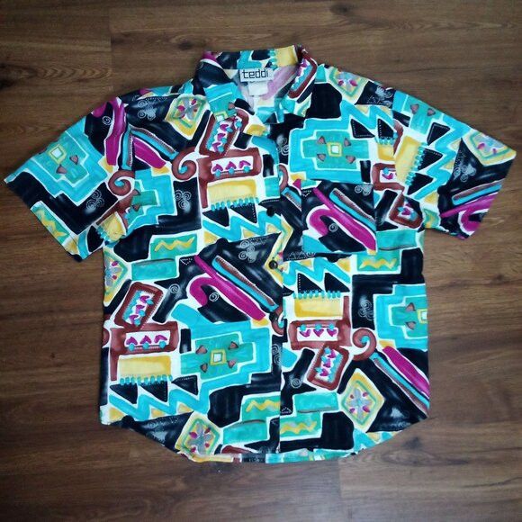 Other Vintage Teddi Abstract Geometric Button Shirt Short Sleeve Size US L / EU 52-54 / 3 - 2 Thumbnail