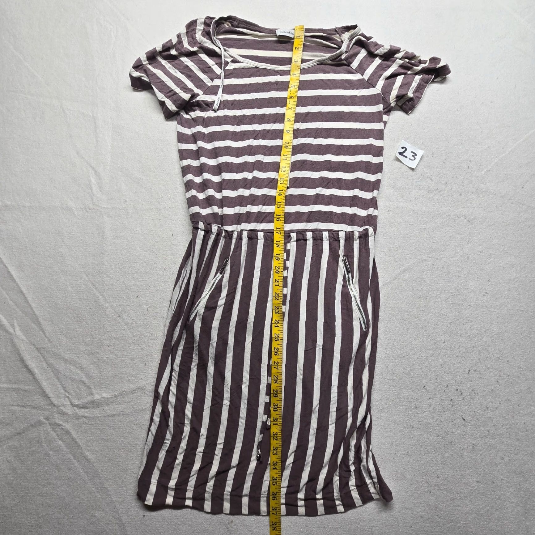 Calvin Klein CALVIN KLEIN Dress Striped Jersey Brown White Short Sleeve Pullover Women's S Small Multicolor Size S / US 4 / IT 40 - 7 Thumbnail