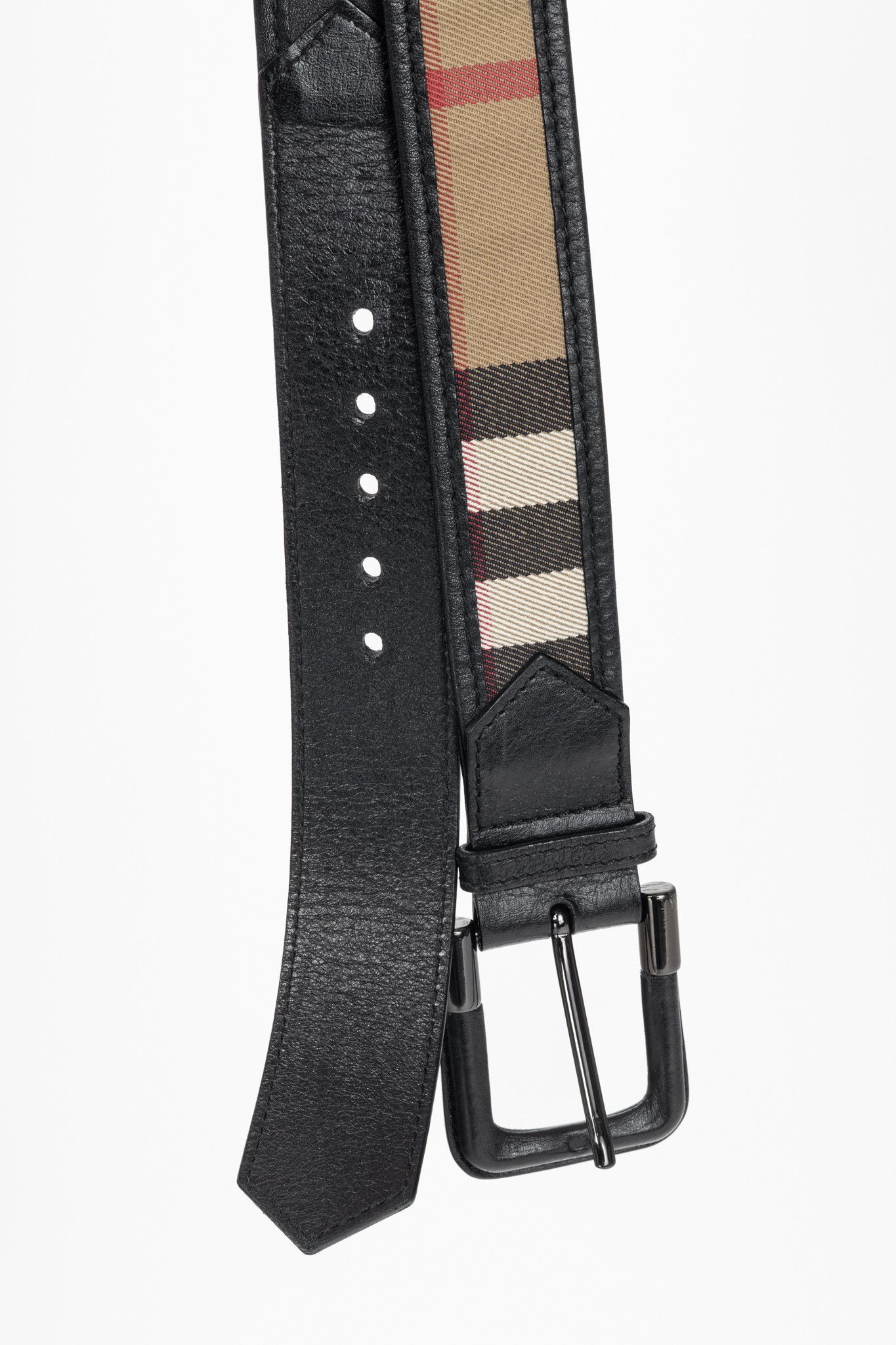 Burberry Burberry Check Canvas & Black-Leather Belt Size ONE SIZE - 4 Thumbnail