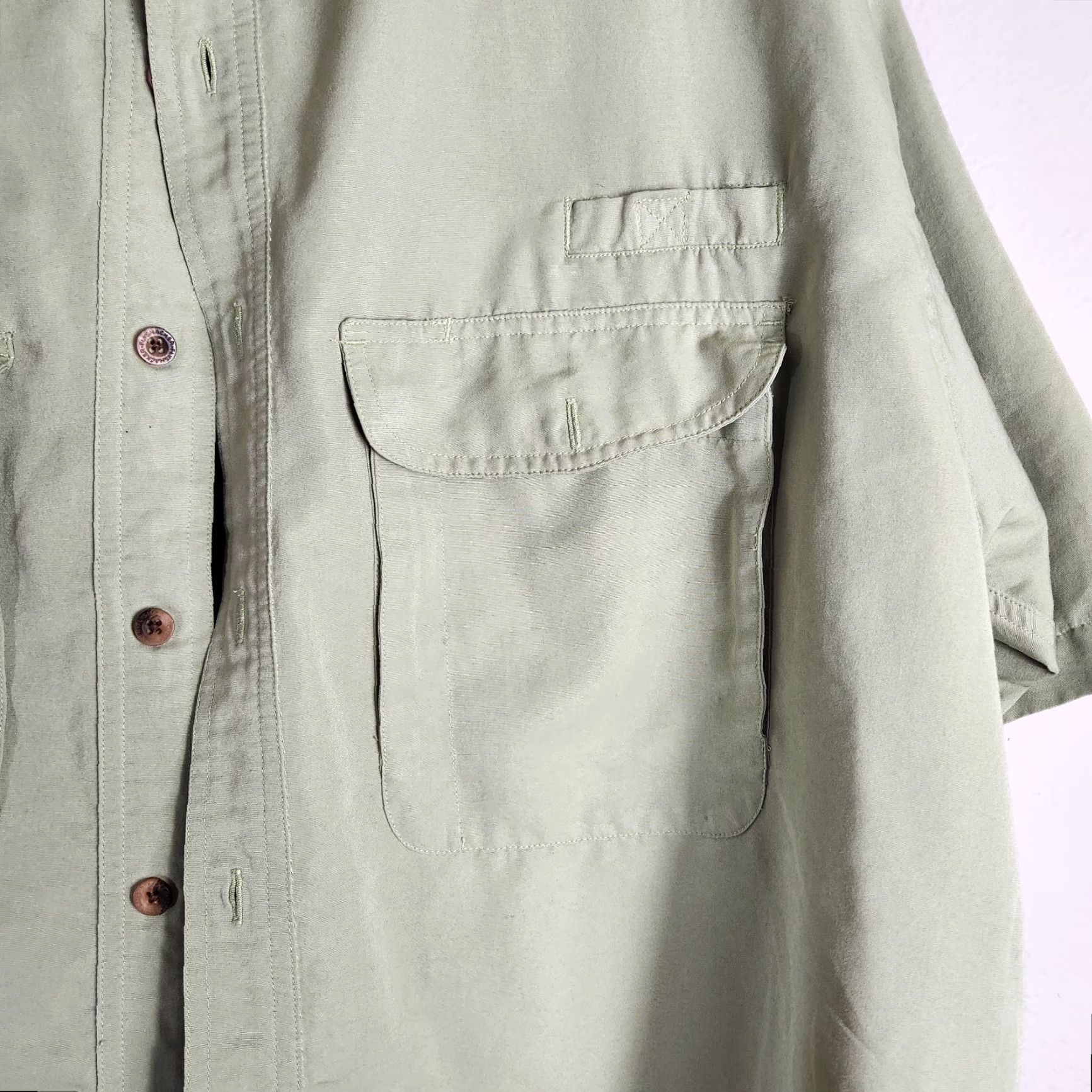 Vintage Flyshacker Mens Button-Down Shirt Short Sleeve Green XXL Collared 4 Pocket Lightweight Moisture Wicking All Seasons Sports Outdoor Fashion Shirt Size US XXL / EU 58 / 5 - 4 Thumbnail