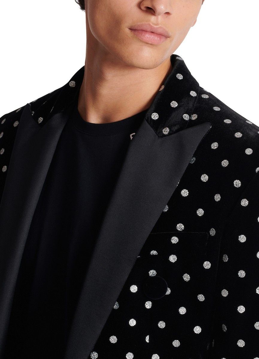 Balmain o1s1wg110125 Velvet Glitter Dot Jacket in Black White Size US L / EU 52-54 / 3 - 4 Thumbnail