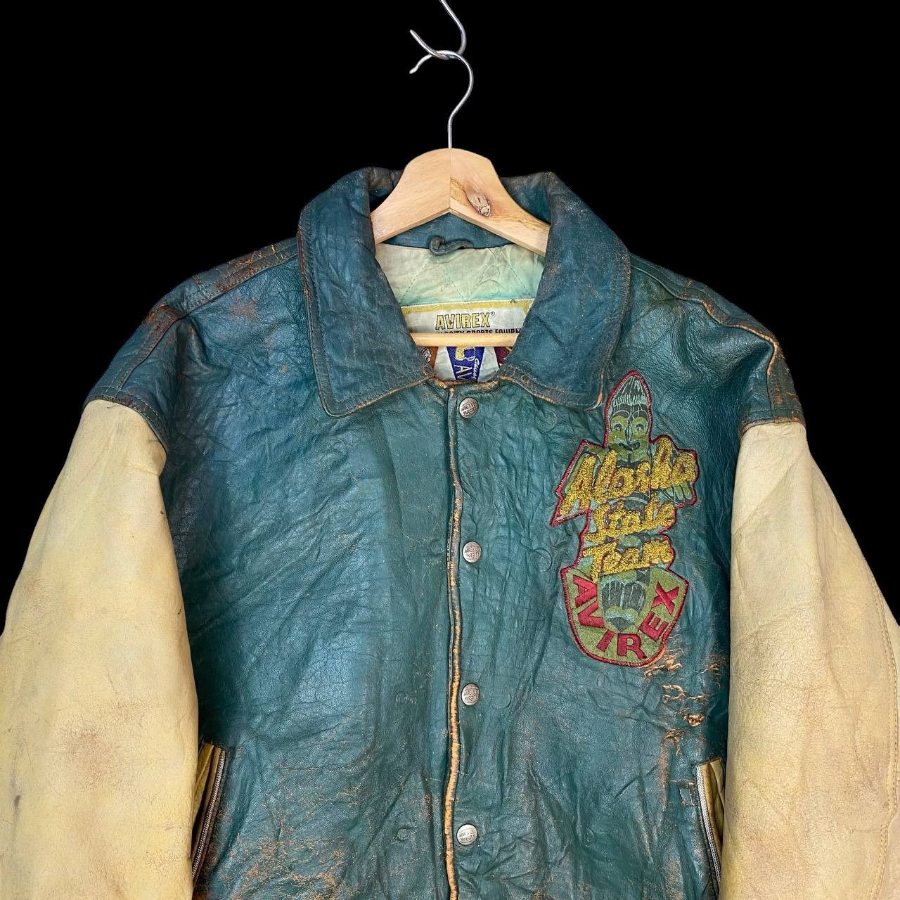 Avirex RARE AVIREX VARSITY TRASHED LEATHER ALASKIAN WIND BEAR Size US M / EU 48-50 / 2 - 10 Thumbnail