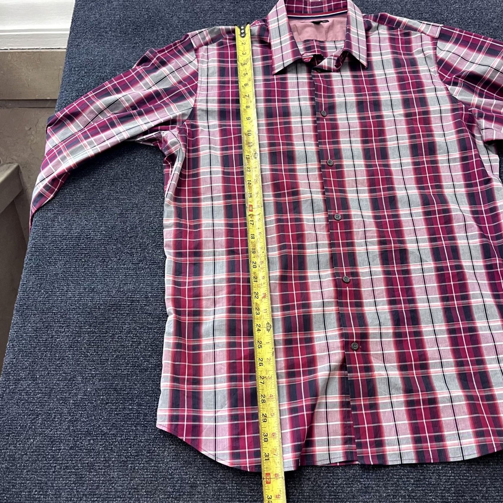 Banana Republic VINTAGE? No — Banana Republic Shirt Mens XL Red Gray Black Plaid Button Down Long Sleeve Dress Size 46R - 5 Thumbnail