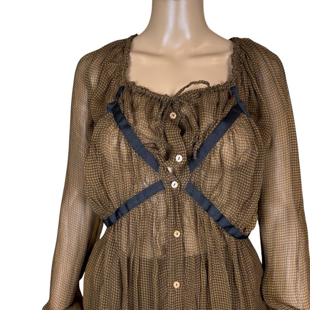 Other Ipse Gazebo Silk Long Sleeve Gingham Print Brown Blouse Mad Size S / US 4 / IT 40 - 2 Thumbnail