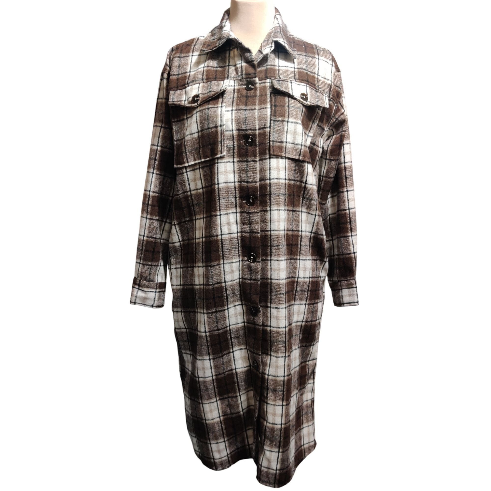 Other Camellia M Brown Plaid Longline Shirt Jacket Chest Pockets B Size M / US 6-8 / IT 42-44 - 1 Thumbnail