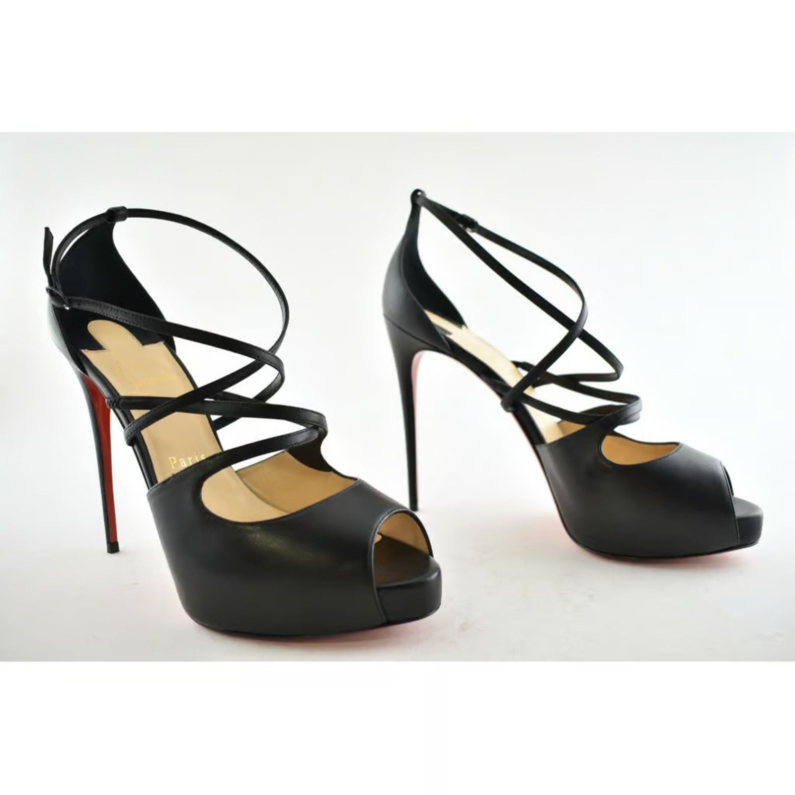 Christian Louboutin Holly Alta 120 Black Criss Cross Strap Sandal Heel Pump 42 Size US 12 / IT 42 - 4 Thumbnail