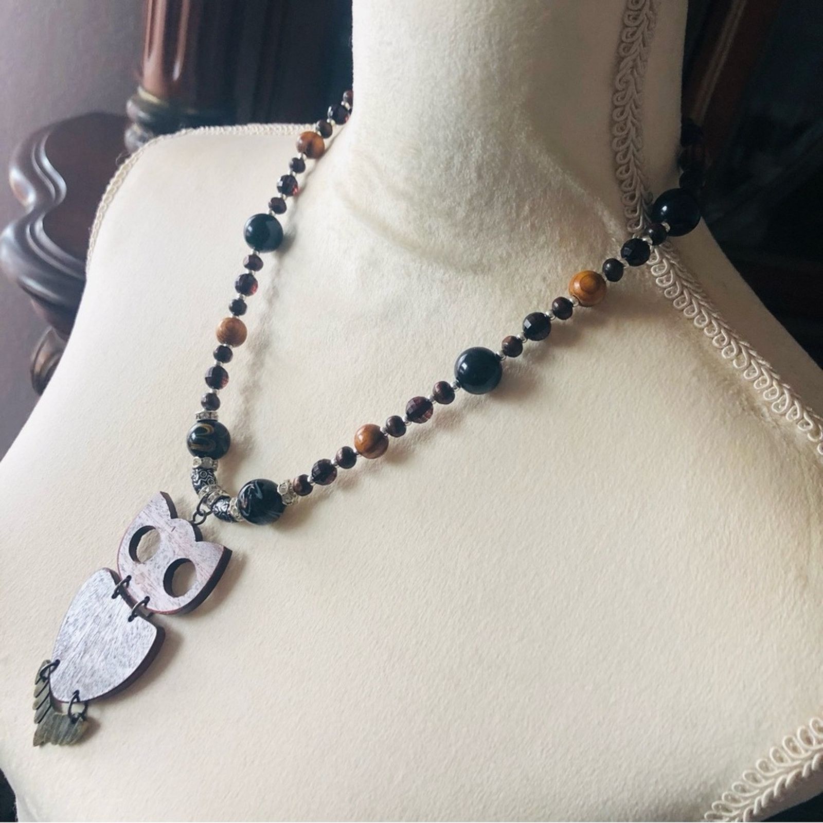 Handmade Handcrafted repurpose articulated owl pendant necklace Size ONE SIZE - 3 Thumbnail
