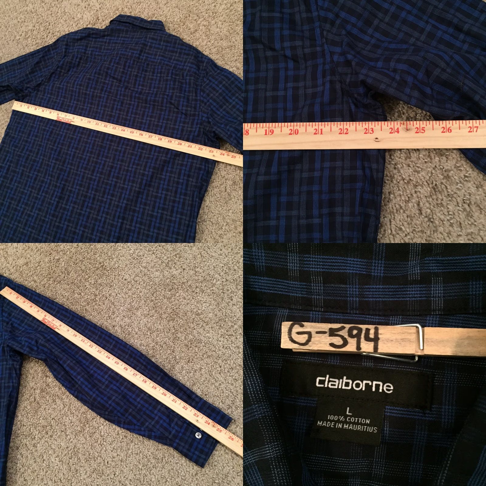 Liz Claiborne Claiborne Shirt Mens Large Blue Plaid Long Sleeve Button Up Size US L / EU 52-54 / 3 - 8 Thumbnail