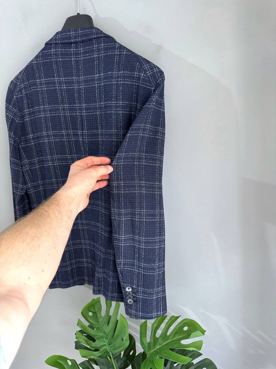 Paoloni Paoloni Men's Blazer Wool/Cotton Dark Blue Check, Size 52 Size 52R - 16 Thumbnail