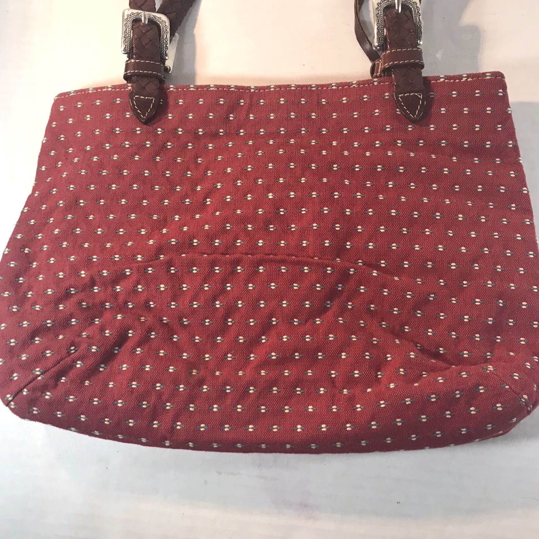 Brighton Brighton Red Canvas Shoulder Bag with Brown Leather Double Handles and Heart Charm, Medium, Business Casual Travel, Womens Size ONE SIZE - 3 Thumbnail