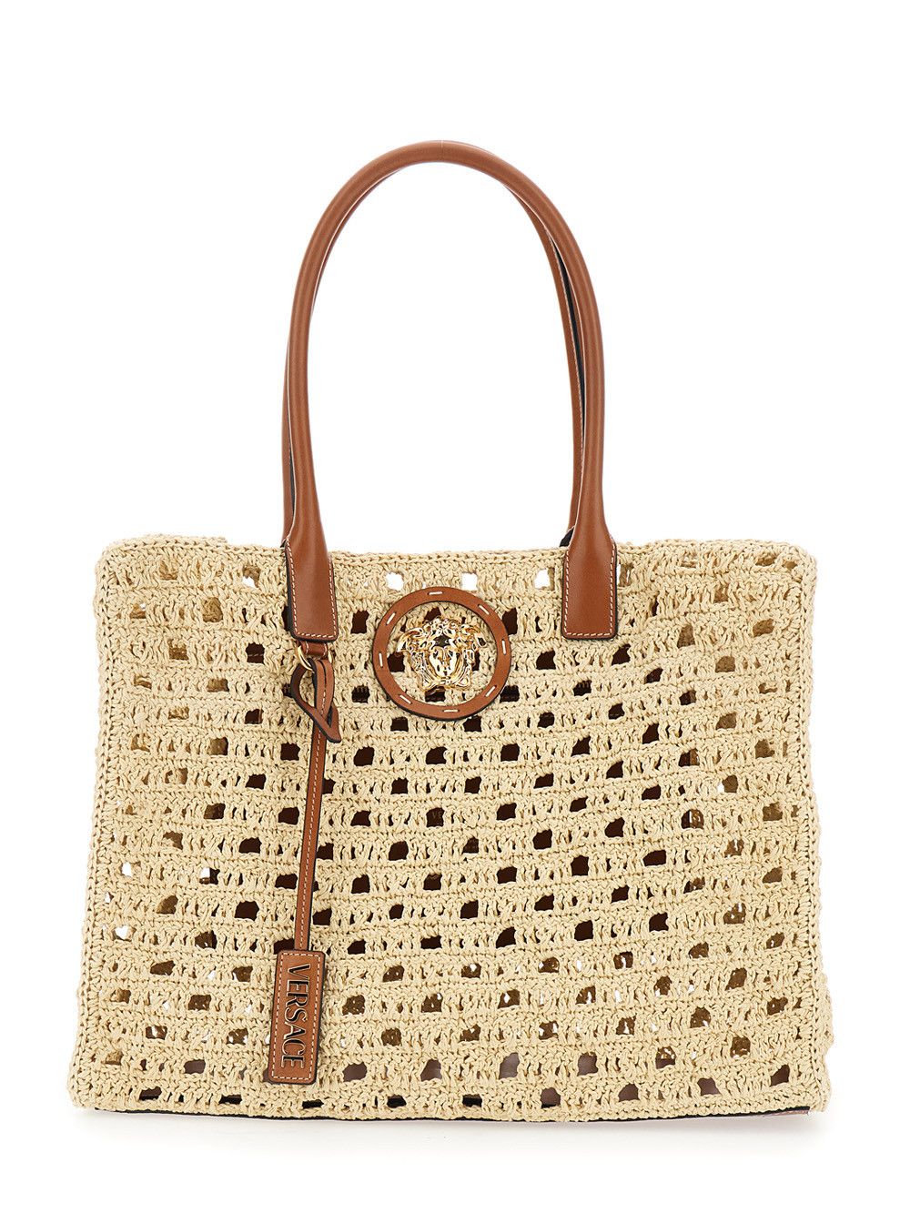 Versace 'La Medusa' Beige Tote bag with Medusa Logo Plate and Removable Logo Pendant in Raffia for Women Size ONE SIZE - 1 Thumbnail