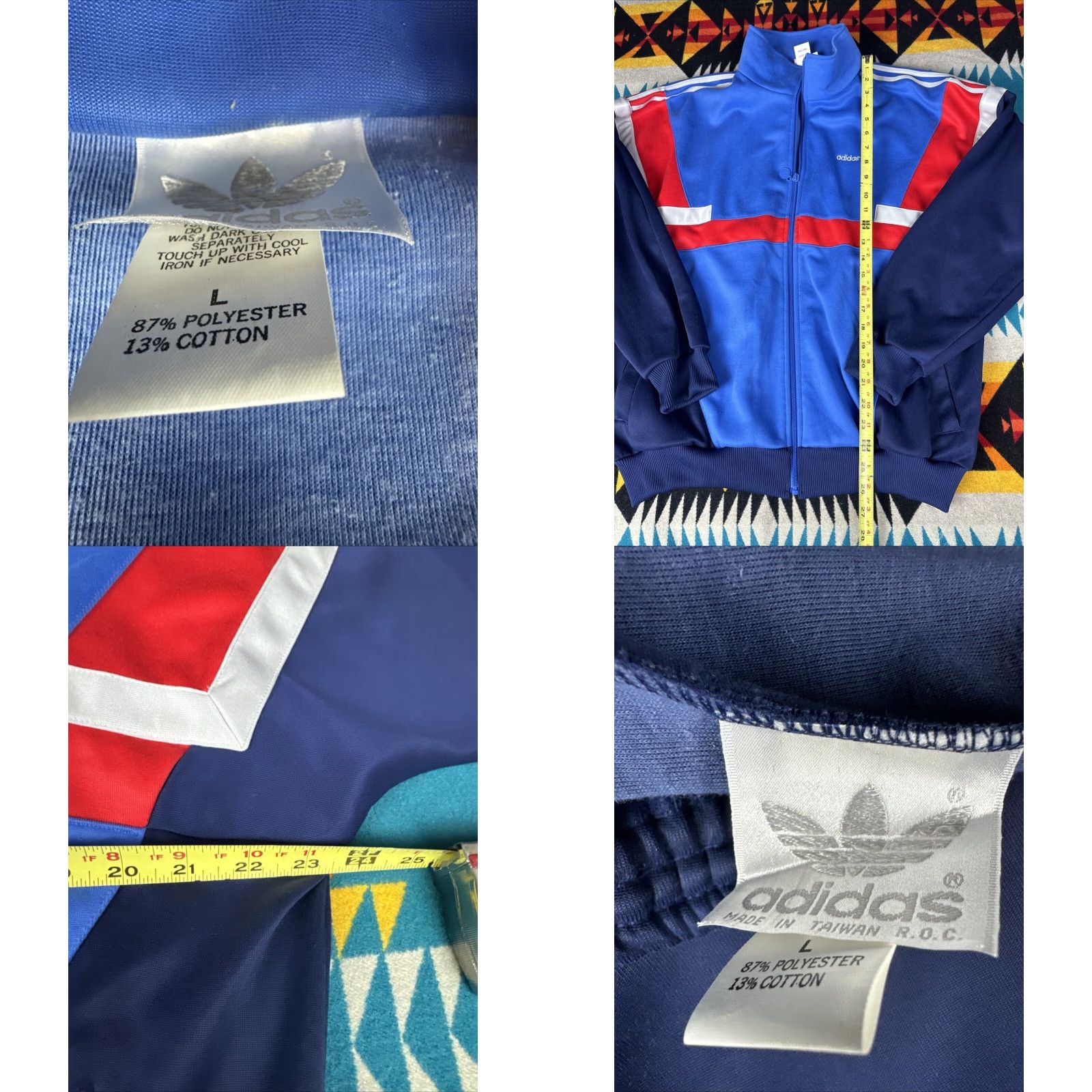 Adidas VINTAGE Adidas Tracksuit Jacket & Pants Men L Taiwan Navy Blue Set Includes Jacket Size 42R - 8 Thumbnail