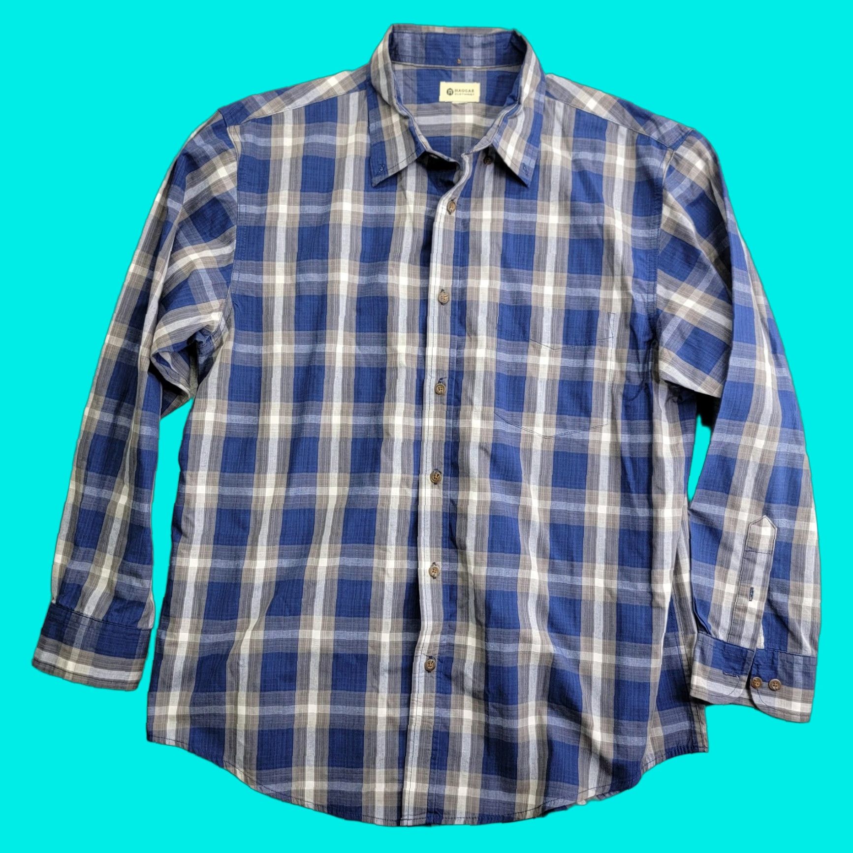 Haggar Haggar Shirt Mens Large Blue Gray Plaid Long Sleeve Button Front Pocket Size US XL / EU 56 / 4 - 1 Thumbnail