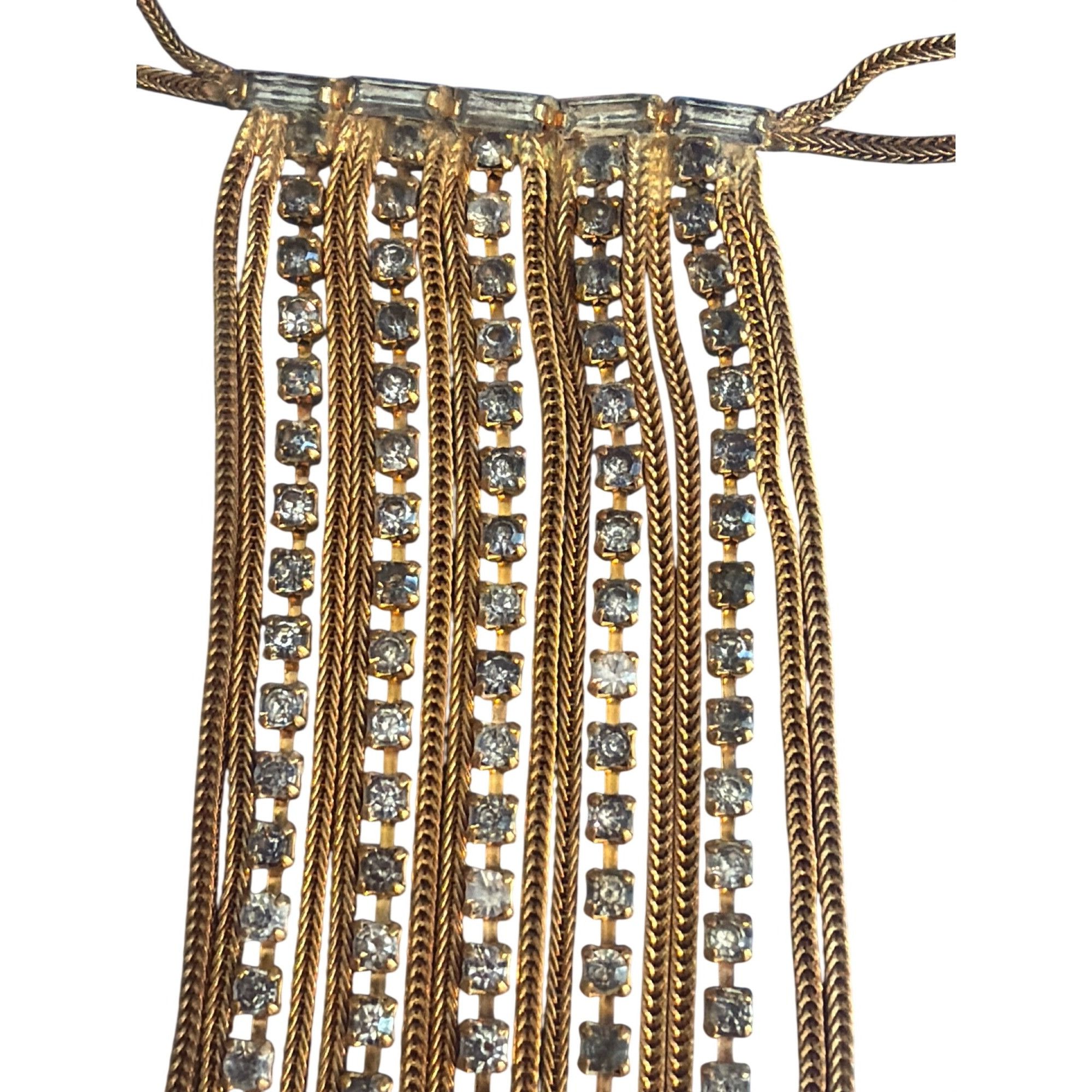 Other Gold Tone Clear Rhinestone Fringe Chandelier Necklace Elegan Size ONE SIZE - 3 Thumbnail