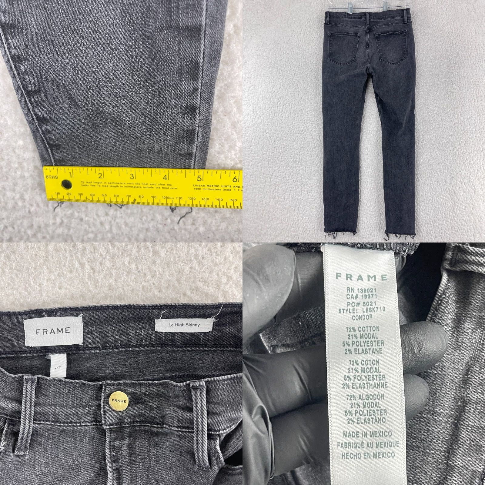 Frame FRAME Le High Skinny Jeans Women's Size 27 Black Denim Mid-Rise Raw Hem Casual Jeans Size 27" / US 4 / IT 40 - 9 Thumbnail