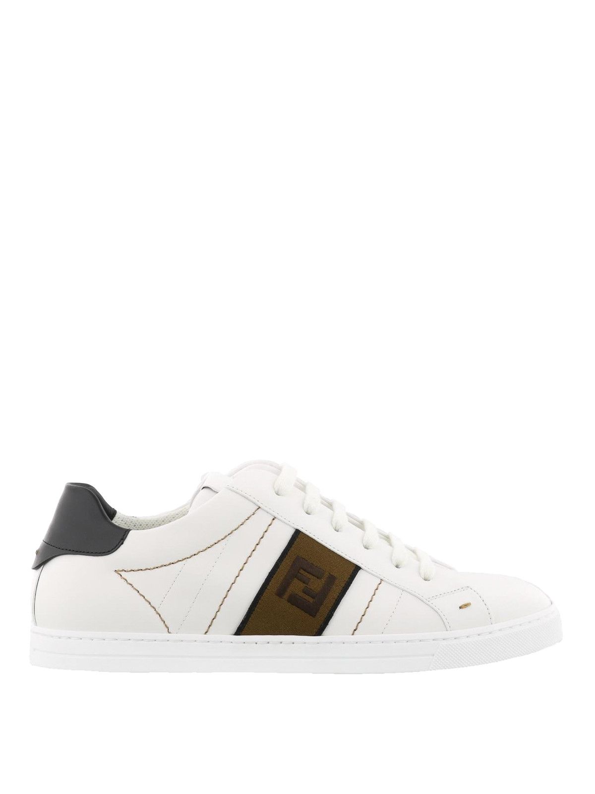 Fendi o1s1wg111224 Jacquard Band Leather Sneakers in White & Brown Size US 12 / IT 42 - 1 Thumbnail