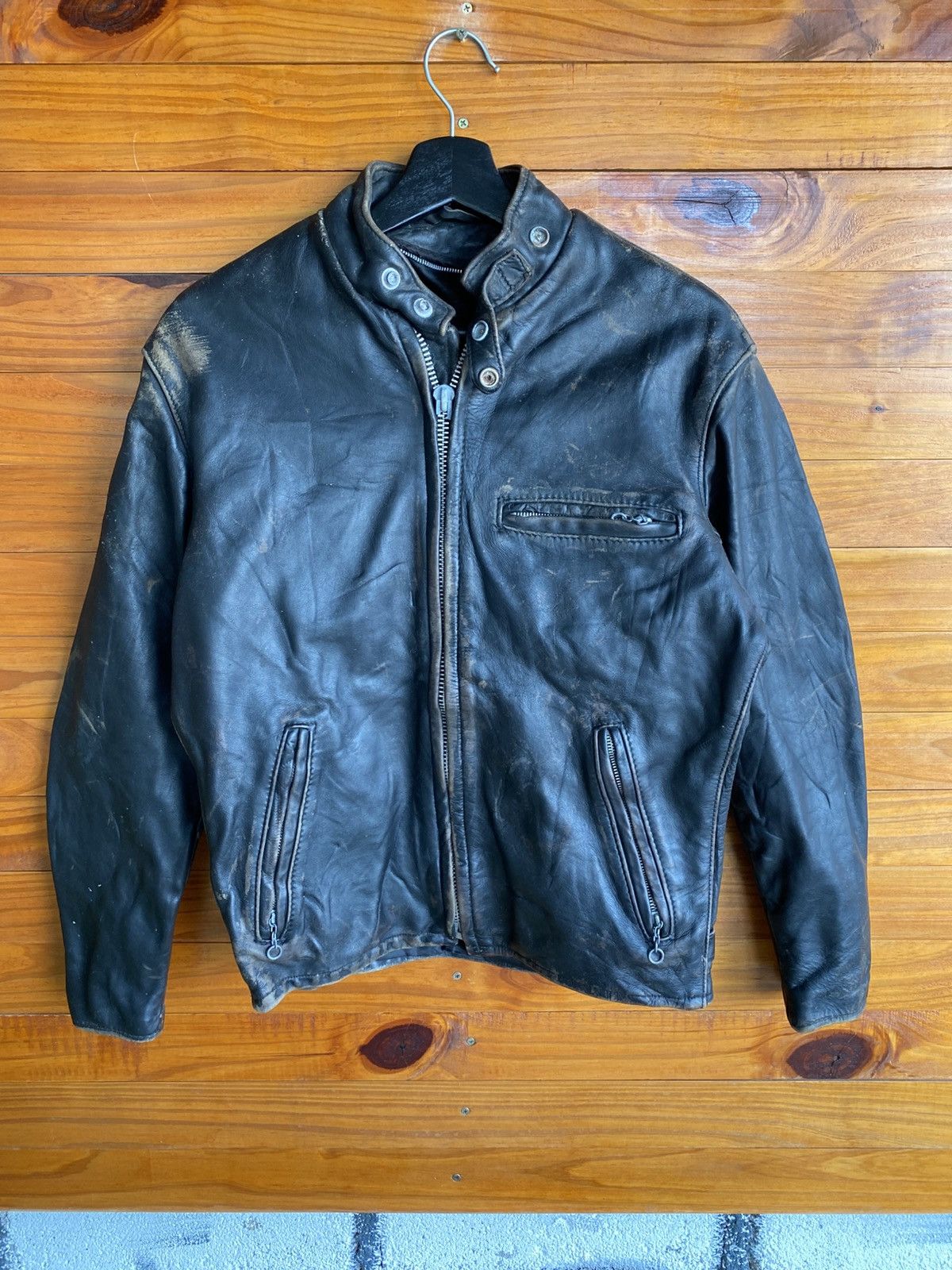 Vintage Vintage Café Racer Motorcycle Leather Jacket Distressed Size US M / EU 48-50 / 2 - 8 Thumbnail