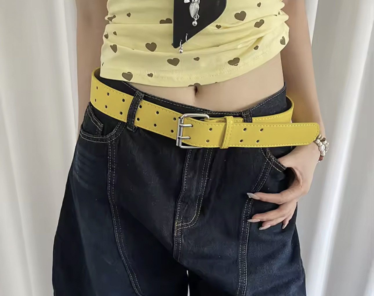 Other Y2K Double-Hole Yellow PU Leather Belt Size ONE SIZE - 2 Thumbnail
