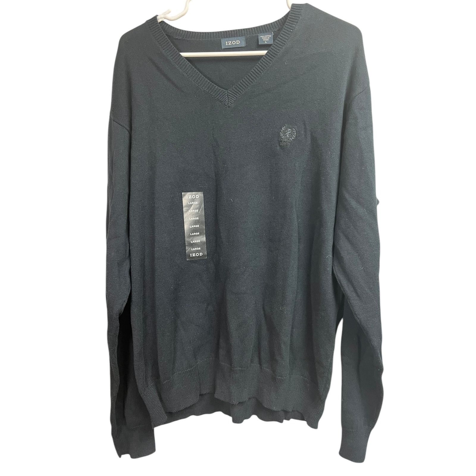 Izod IZOD Men's V-Neck Sweater Navy Blue Large Cotton Size US L / EU 52-54 / 3 - 1 Thumbnail