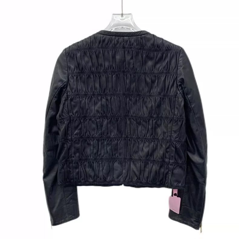 Prada Prada Black Pleated Leather Long Sleeve Jacket -2505 Size US S / EU 44-46 / 1 - 2 Thumbnail