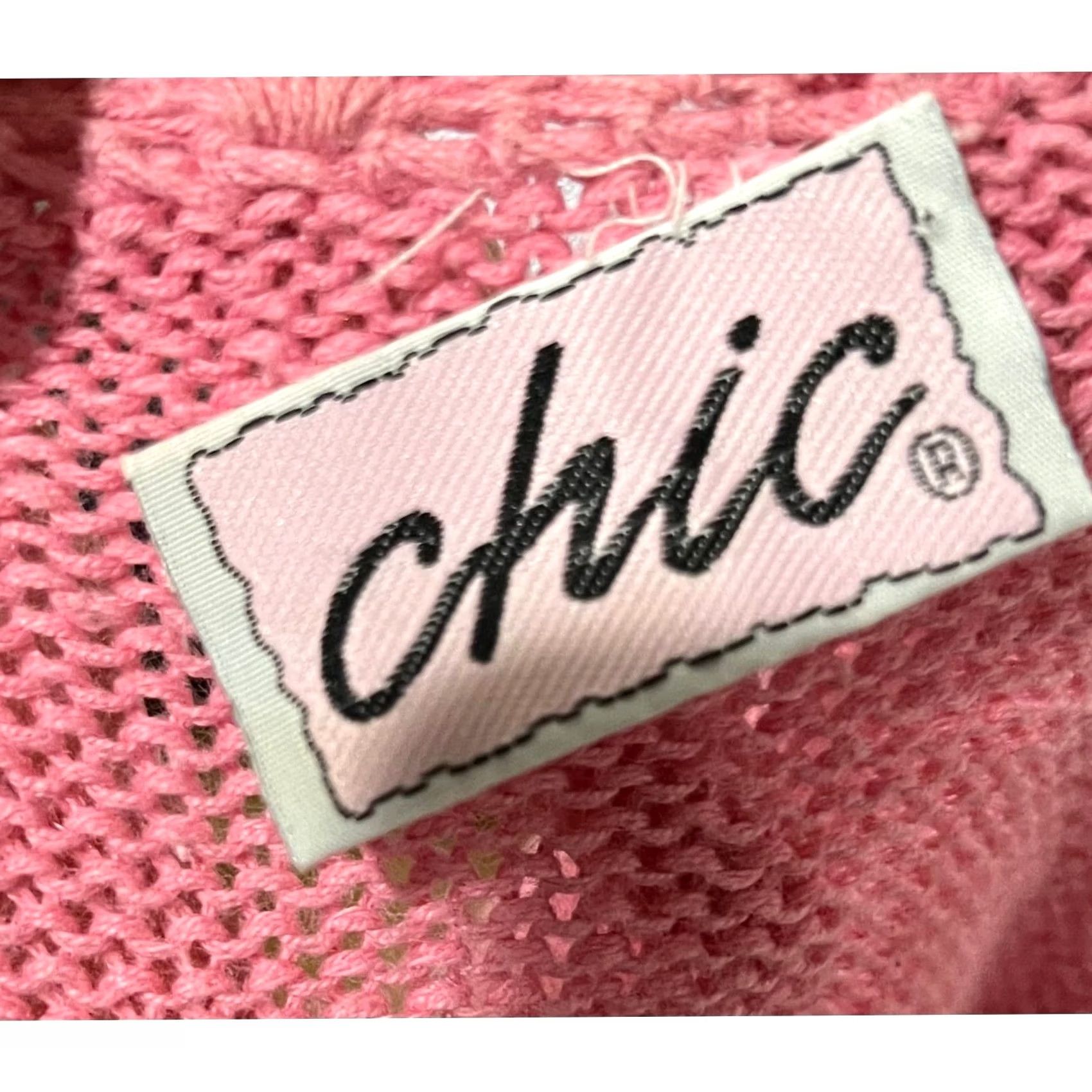 Vintage Chic Vintage Sweater Pink Cotton Floral Neckline V-Neck Shoulder Pads 80s 90s Womens Large Pullover Size L / US 10 / IT 46 - 7 Thumbnail