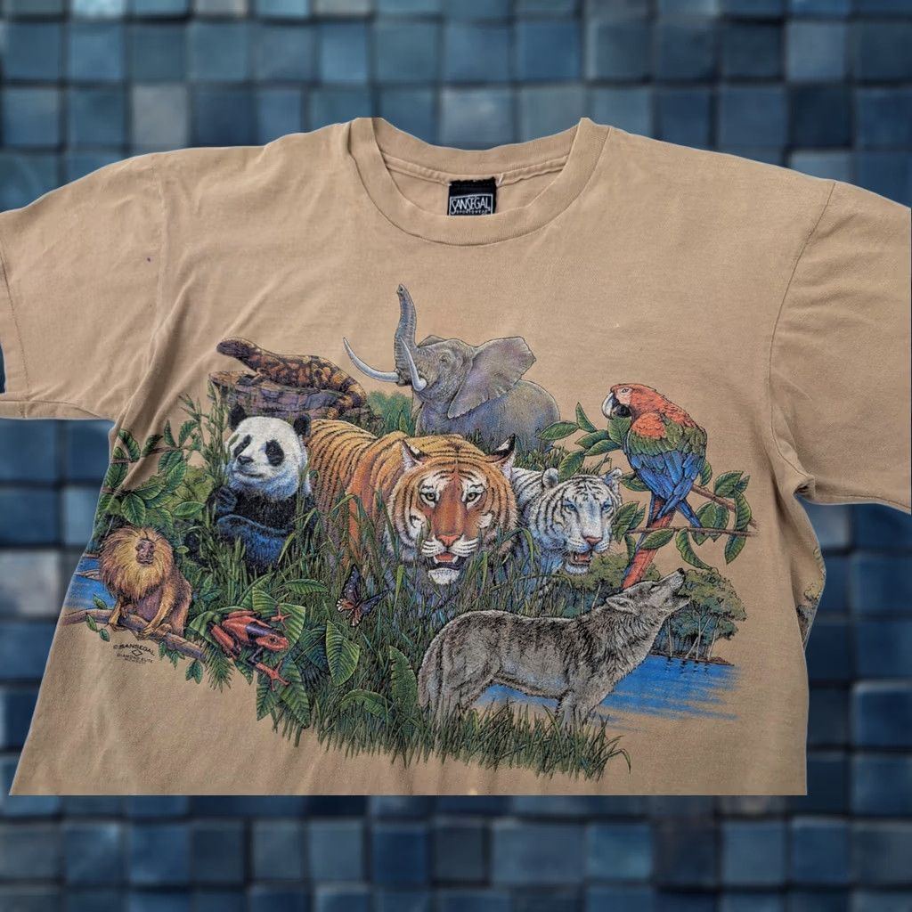 Vintage VINTAGE San Segal Tiger Panda Wolf Jungle Animals Graphic Tee Crew Neck XXL XL Tan Brown Shirt Men" Size US XL / EU 56 / 4 - 1 Thumbnail