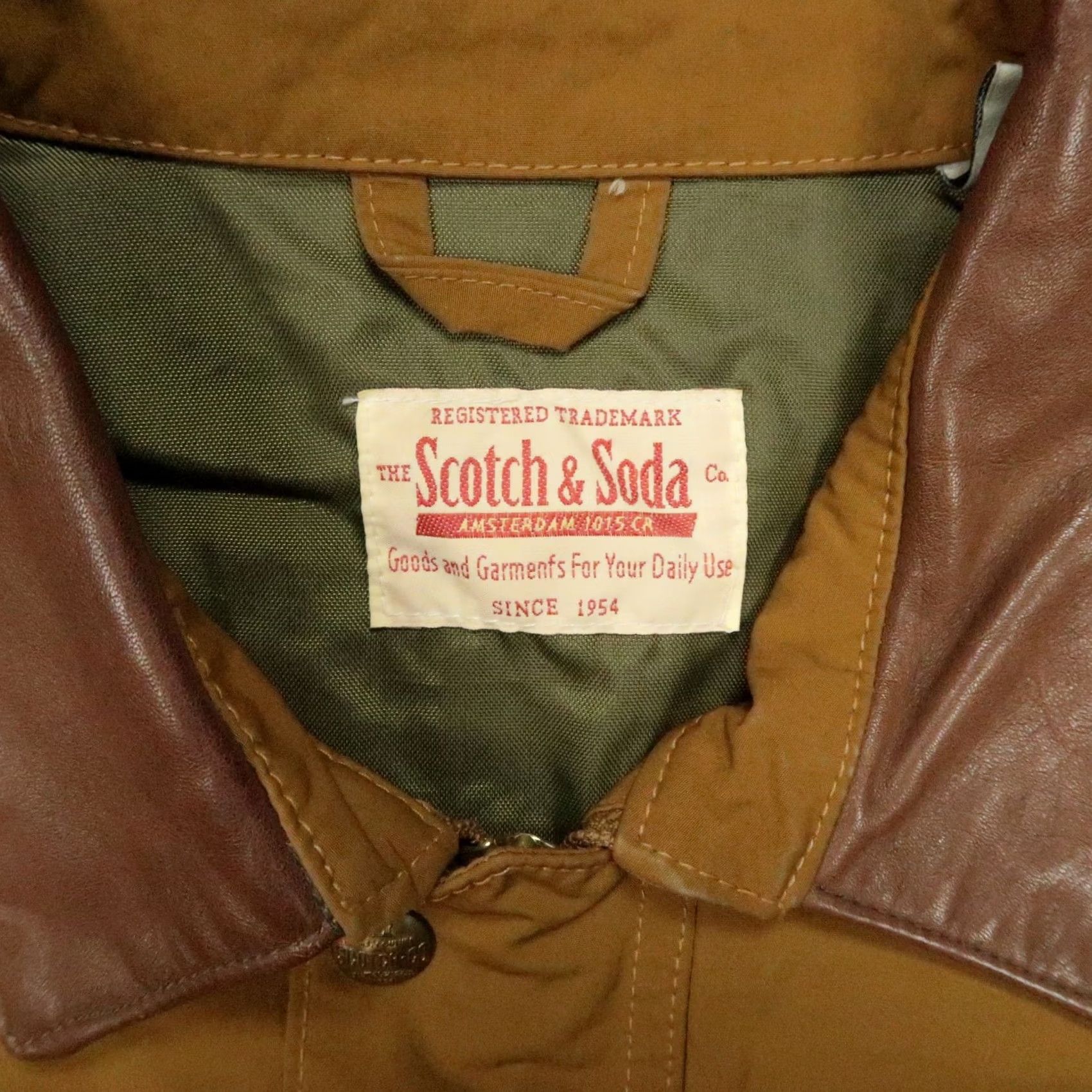 Scotch & Soda Scotch & Soda Jacket Mens Small Brown Hunting Blaze Orange Leather Collar Canvas Jacket Size US S / EU 44-46 / 1 - 3 Thumbnail