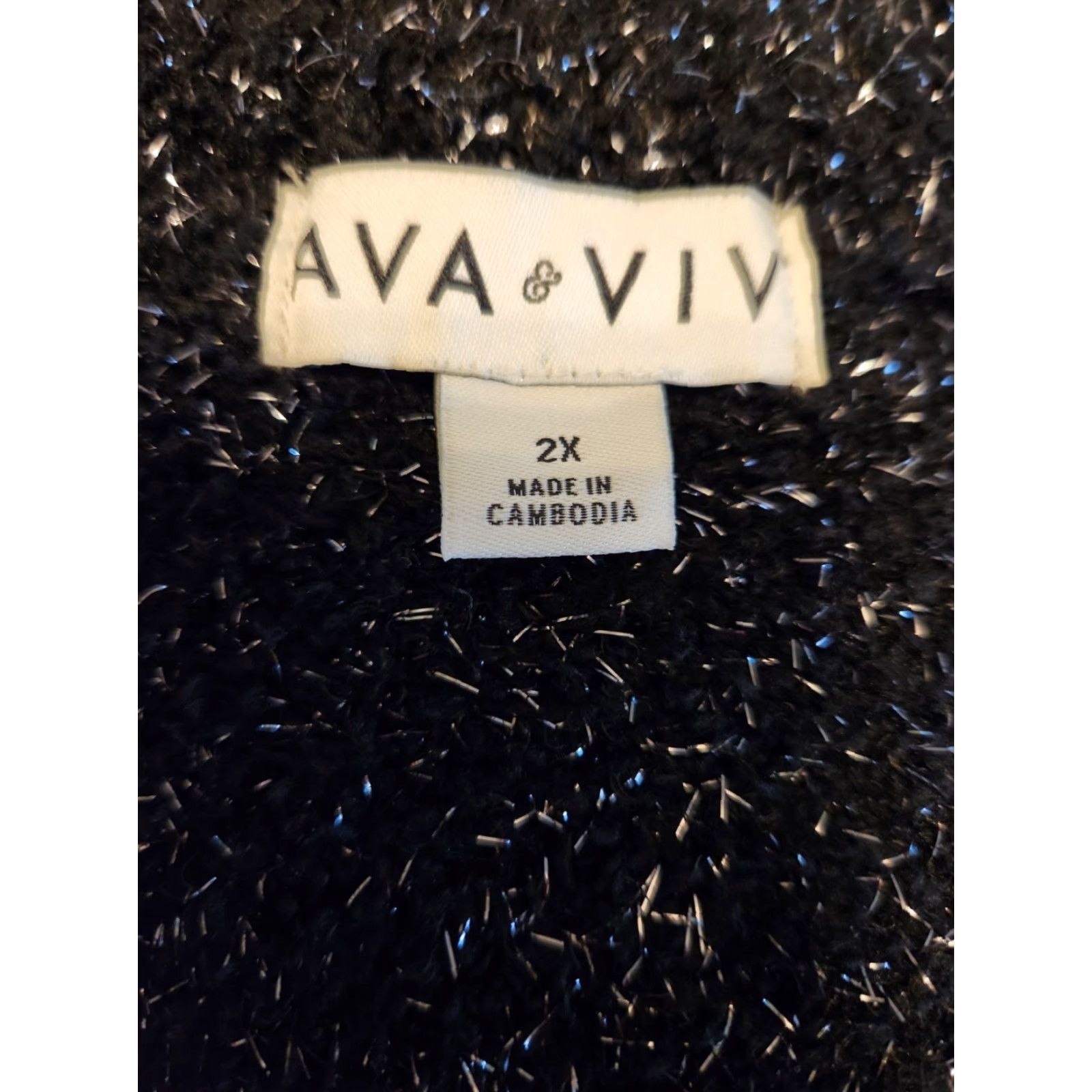 Vintage VINTAGE is not applicable; re-evaluate: Ava & Viv Metallic Black Long Sleeve V Neck Sweater 2X Plus Size XXL / US 16-18 / IT 52-54 - 5 Thumbnail