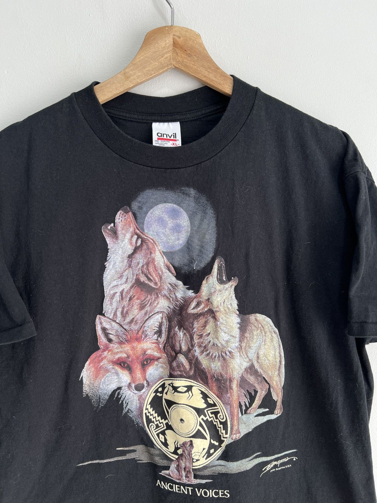 Vintage Vtg Ancient Voices Howling Wolf Tee Shirt full Moon animal Size US XL / EU 56 / 4 - 2 Thumbnail