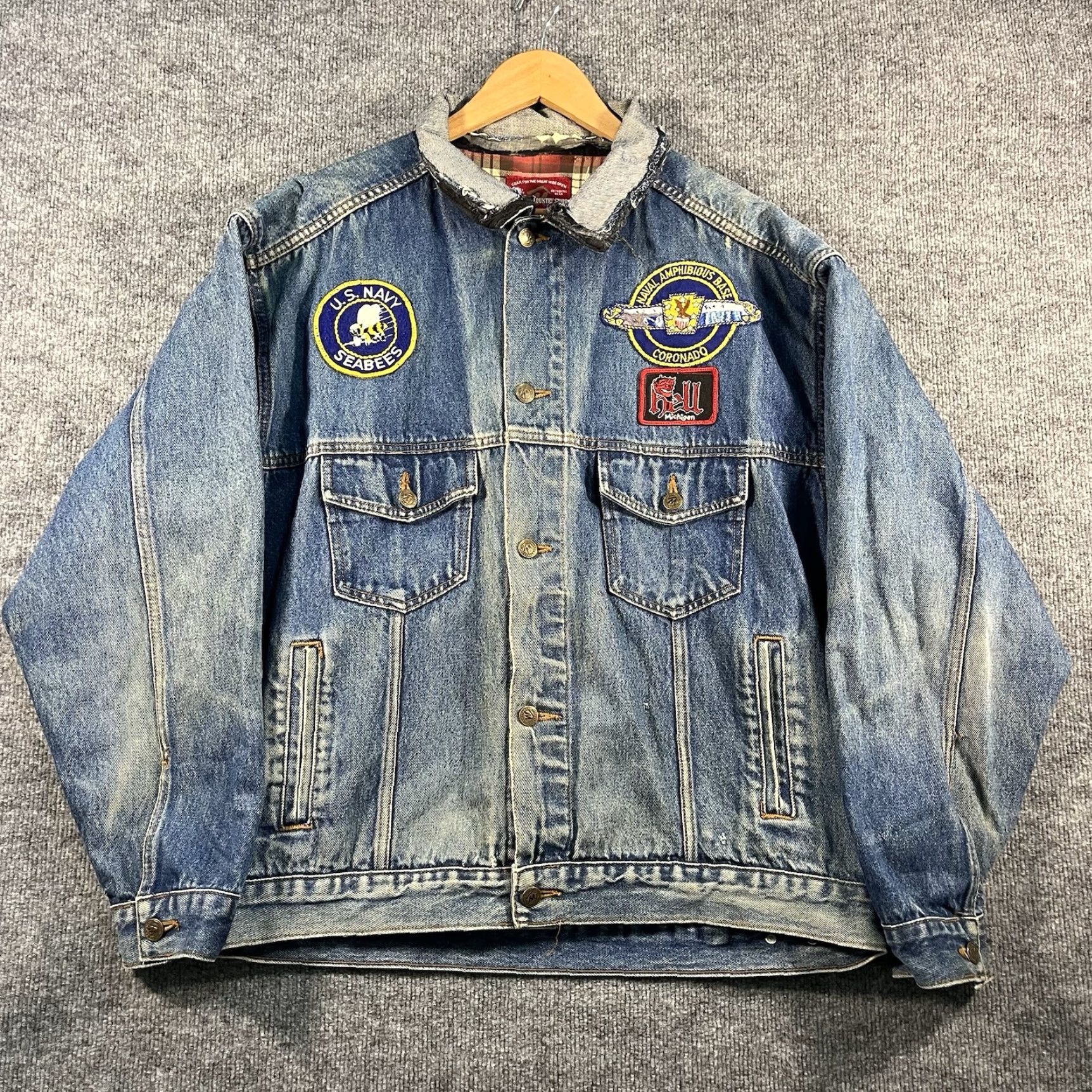 Marlboro VINTAGE Marlboro Country Store Jean Jacket XL Blue Denim Biker 90s Patches Mens Size US 36 / EU 52 - 5 Thumbnail