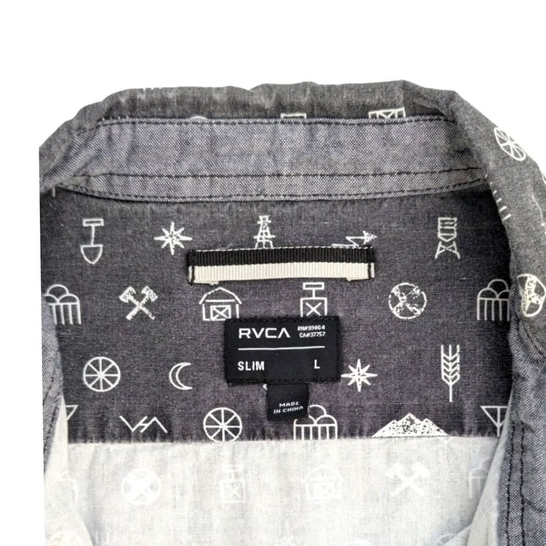 RVCA RVCA Slim Fit Button Down Shirt Gray Graphic Print Mens L Size US L / EU 52-54 / 3 - 3 Thumbnail
