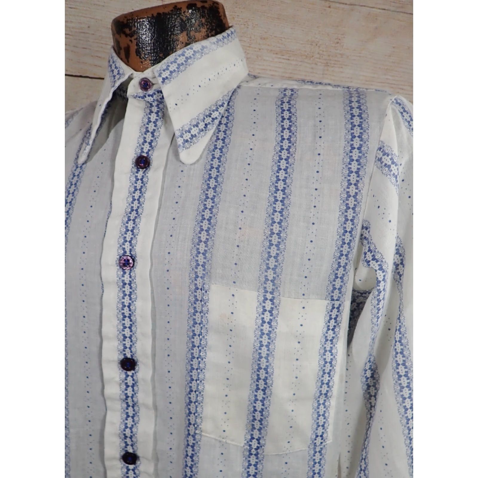 Vintage VINTAGE Career Club Shirt Mens 1960s Blue & White Striped Disco AOP 1960s 70s Rockabilly Small Mens Size US S / EU 44-46 / 1 - 2 Thumbnail