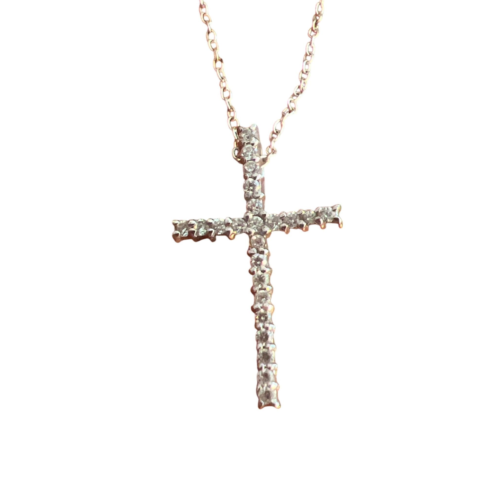 Other Vintage Sterling Silver Necklace Cross Pendant CZ Stones Spr Size ONE SIZE - 2 Thumbnail