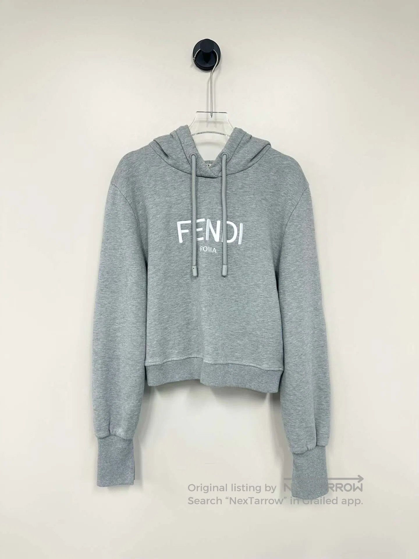 Fendi FENDI Gray Letter Embroidered Logo Short Hooded Sweatshirt Size US L / EU 52-54 / 3 - 1 Thumbnail