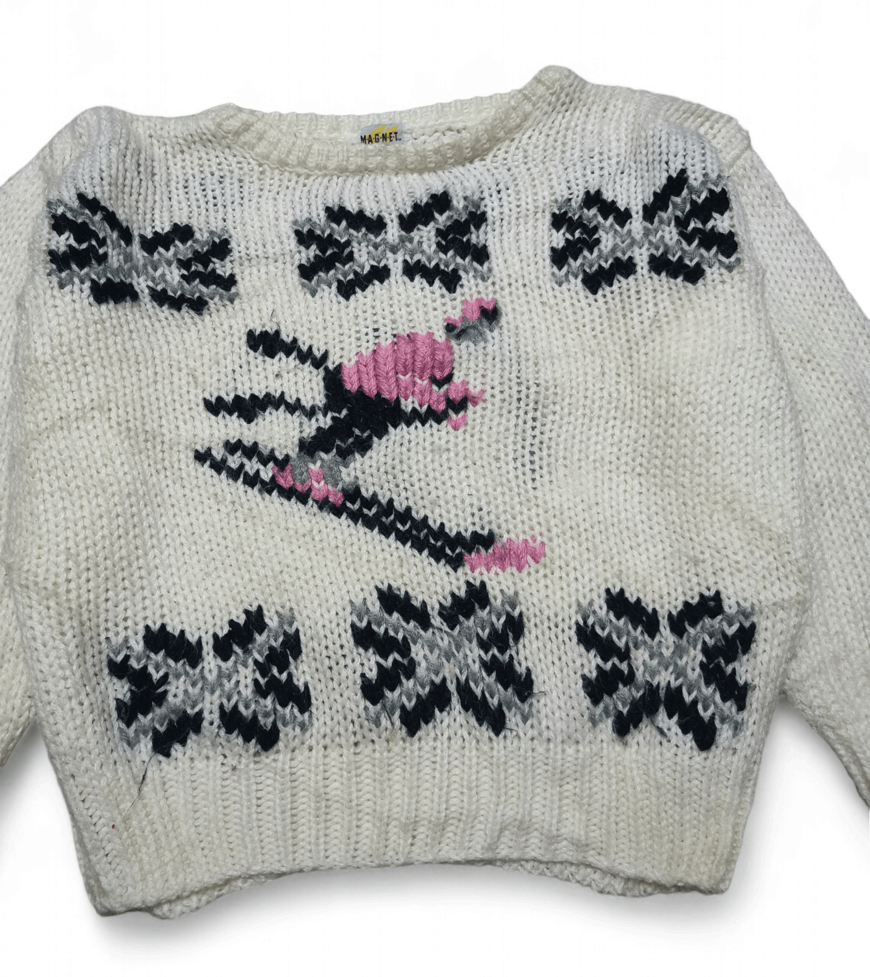 Vintage MAGNET Women's Ski Embroidered Motifs Knit Sweater