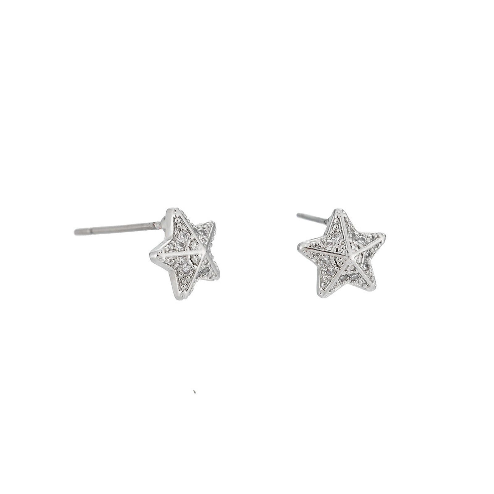 Jewelry Silver Star Stud Earrings, Sparkling Crystal Earrings Size ONE SIZE - 4 Thumbnail
