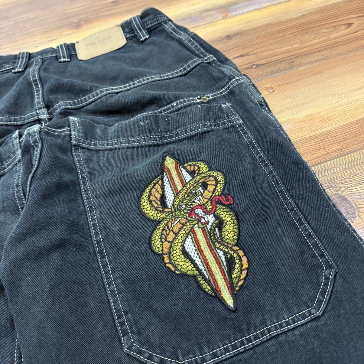 Other Vintage Black Baggy JNCO Style Embroidered Skate Baggy Jeans Size US 32 / EU 48 - 3 Thumbnail