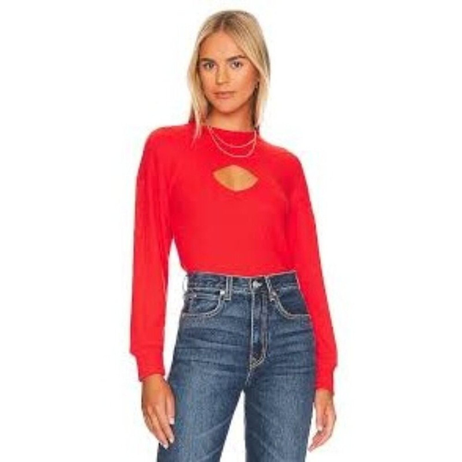 Other LNA Cori Ribbed Cutout Sweater Top Red Long Sleeve 1X NWT Size XL / US 12-14 / IT 48-50 - 2 Thumbnail