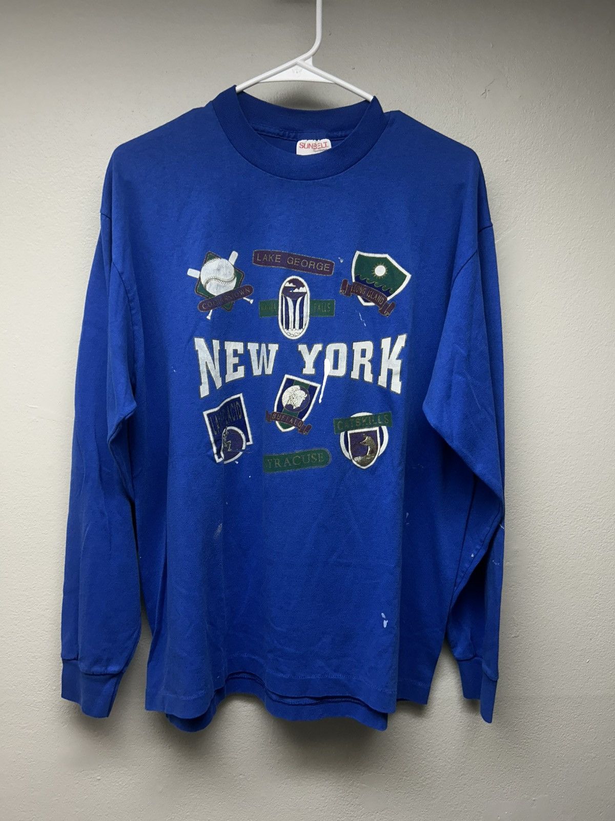 Vintage Single Stitch New York Longsleeve Blue Sunbelt Sportswear Size US XL / EU 56 / 4 - 1 Thumbnail
