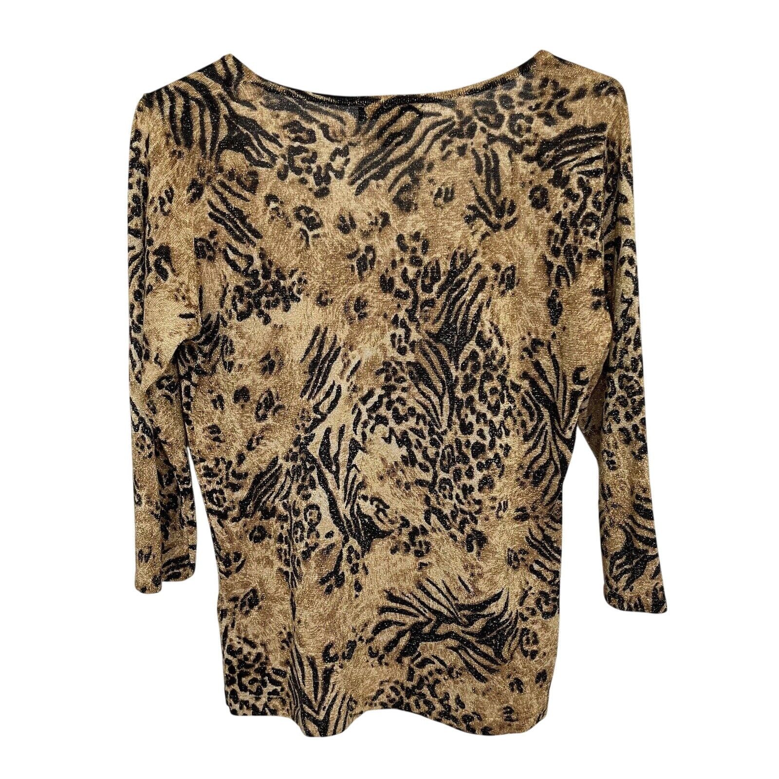 Vintage August Silk | Animal Print Top Sequin Metallic Silk Blend Size M / US 6-8 / IT 42-44 - 6 Thumbnail